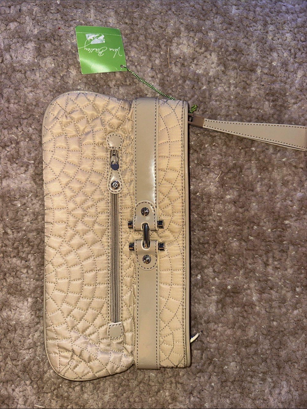Vera Bradley Cream Quilted Wristlet Clutch with Turn-Lock Detail